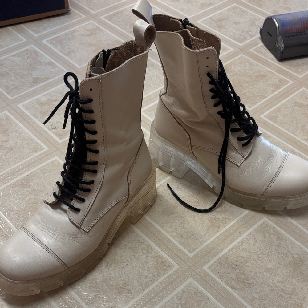 Zara Beige Lace-Up Combat Boots